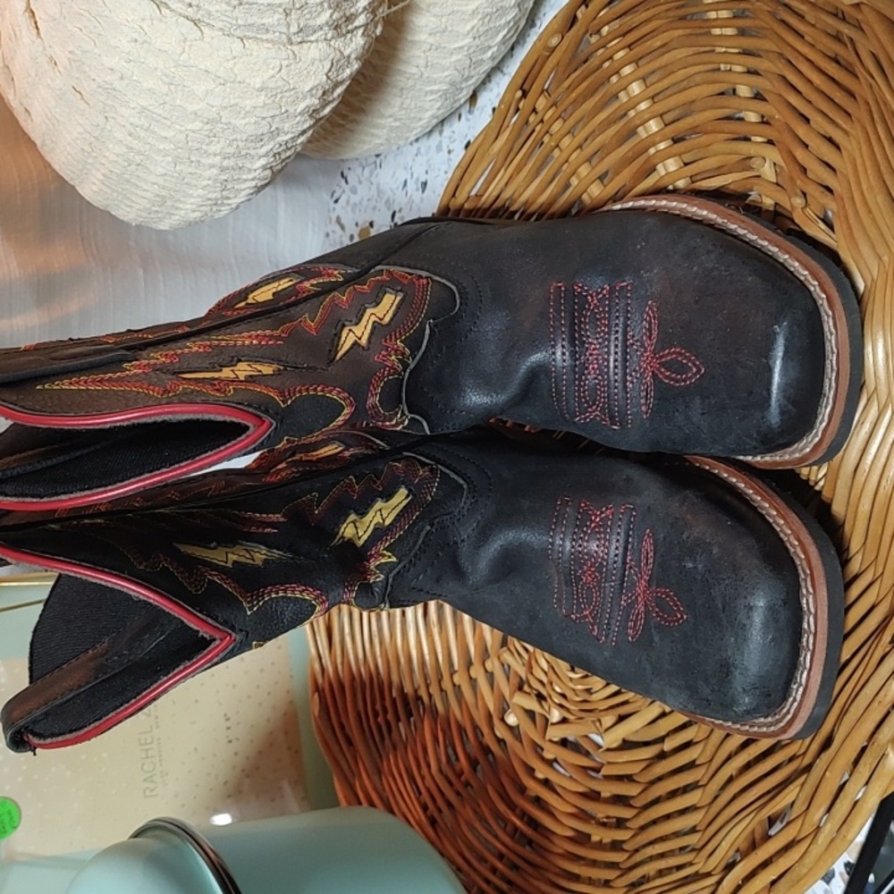 Dan Post Kids Western Boots - Black and Red with Yellow Accents - Picture 3 of 16
